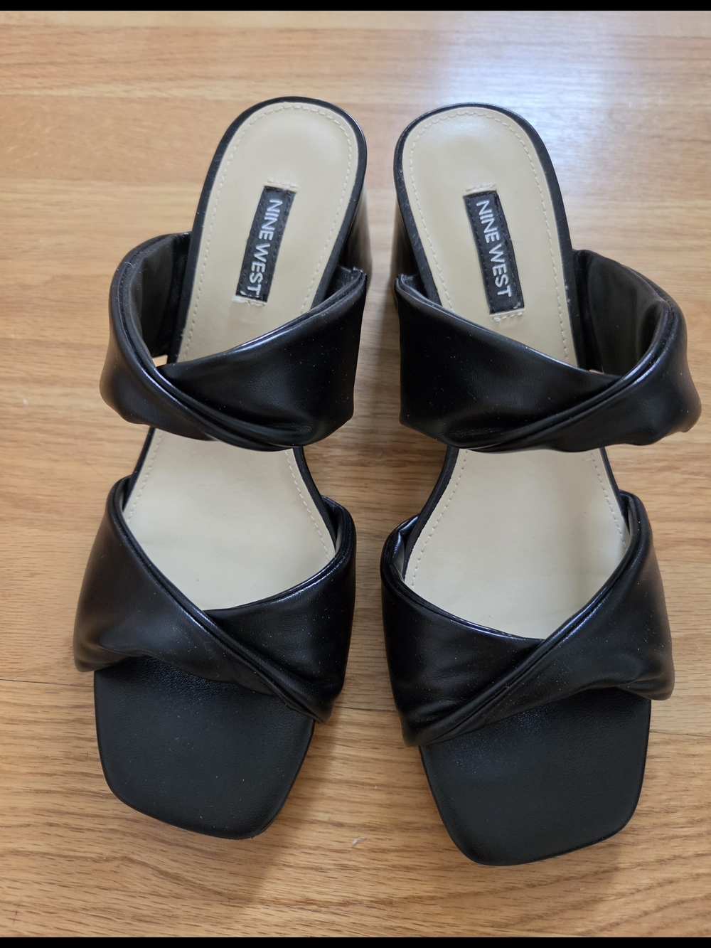 Nine West Black Twisted Double-Strap Mules (7.5)